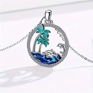 Women's Fashion Jewelry Nautical Dreams Dolphin and Ocean Waves Necklace